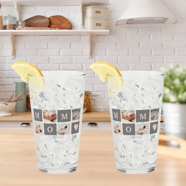 Modern Collage Photo Best Mom  Pink & Grey Gift Glass (Creator Uploaded)