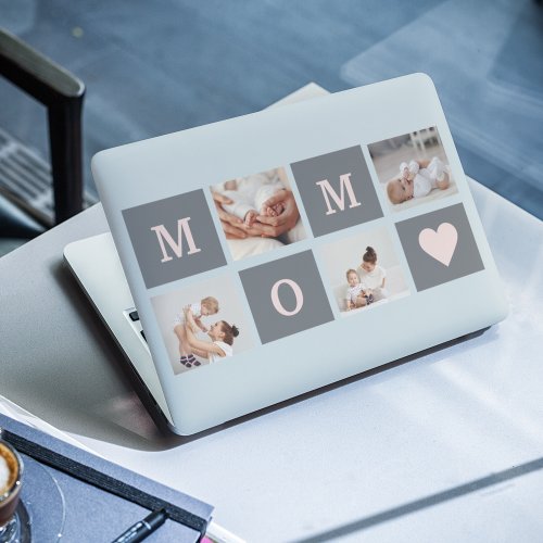 Modern Collage Photo Best Mom  Pink  Grey Gift HP Laptop Skin