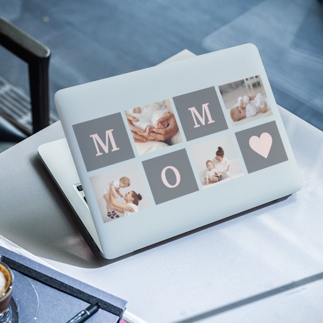 Modern Collage Photo Best Mom  Pink & Grey Gift HP Laptop Skin (Creator Uploaded)