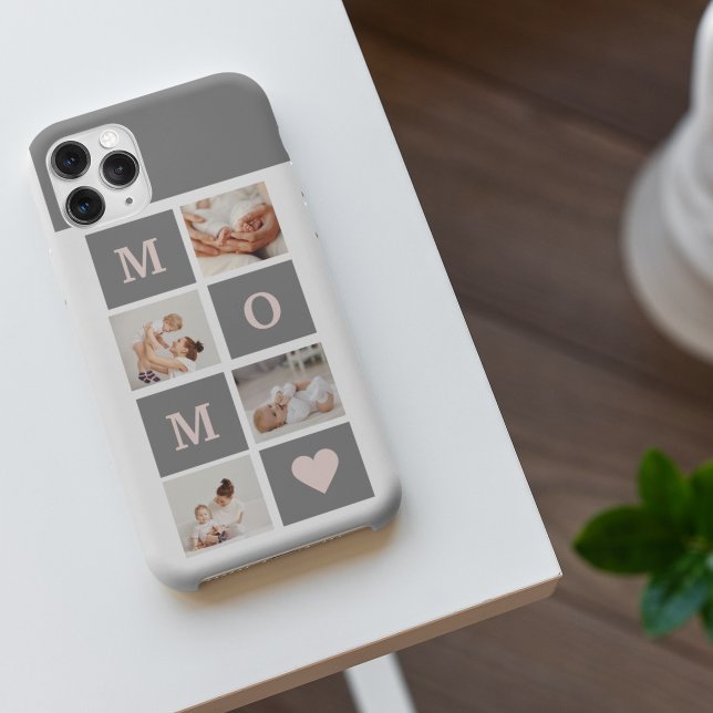 Modern Collage Photo Best Mom  Pink & Grey Gift iPhone Case