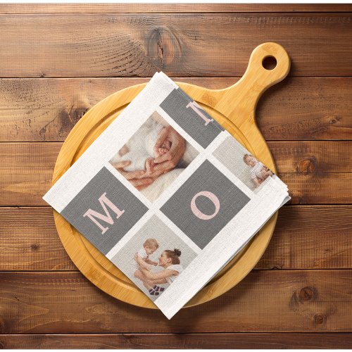 Modern Collage Photo Best Mom  Pink  Grey Gift Kitchen Towel