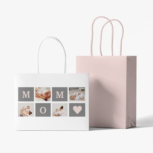 Modern Collage Photo Best Mom  Pink  Grey Gift Large Gift Bag