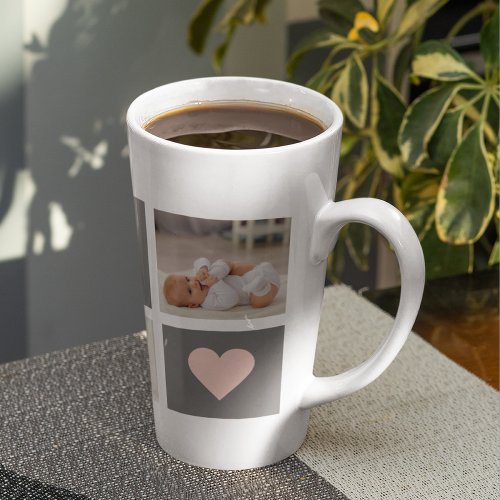 Modern Collage Photo Best Mom  Pink  Grey Gift Latte Mug