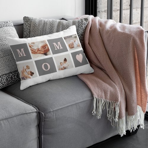 Modern Collage Photo Best Mom  Pink  Grey Gift Lumbar Pillow