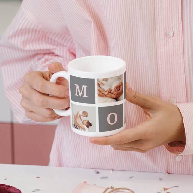 Modern Collage Photo Best Mom  Pink & Grey Gift Mug (Creator Uploaded)