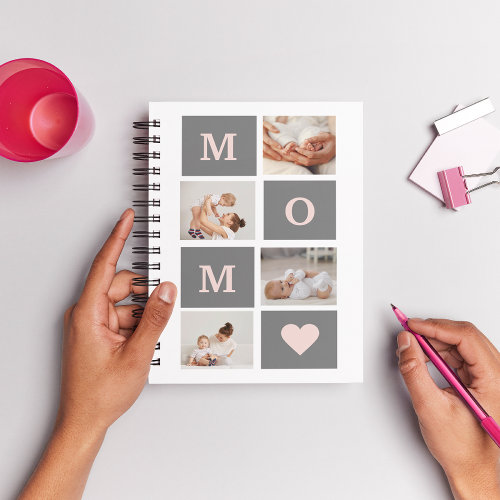 Modern Collage Photo Best Mom  Pink  Grey Gift Notebook