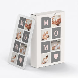 Modern Collage Photo Best Mom  Pink &amp; Grey Gift Playing Cards