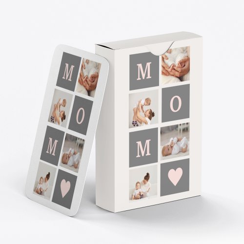 Modern Collage Photo Best Mom  Pink  Grey Gift Poker Cards