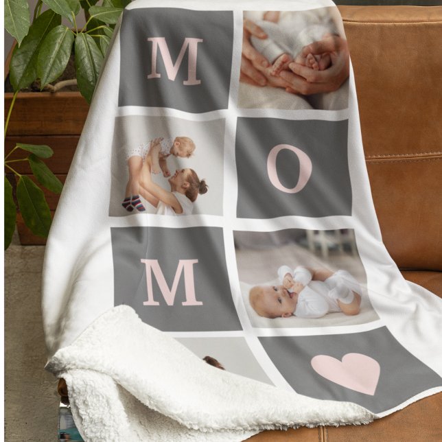 Modern Collage Photo Best Mom  Pink & Grey Gift Sherpa Blanket (Creator Uploaded)