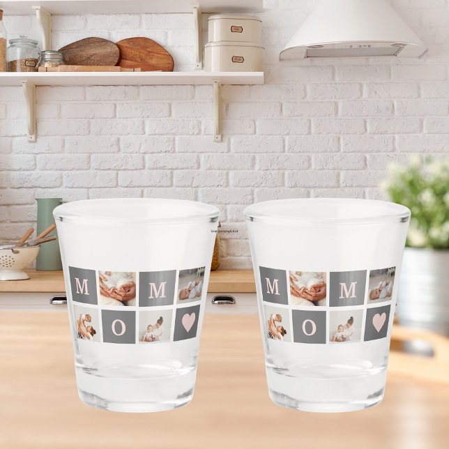 Modern Collage Photo Best Mom  Pink & Grey Gift Shot Glass (Creator Uploaded)