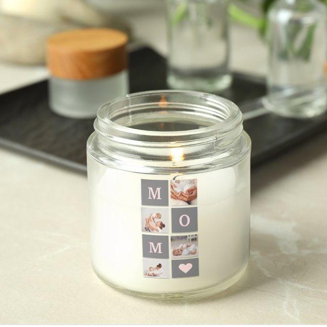 Modern Collage Photo Best Mom  Pink & Grey Gift Square Sticker (Creator Uploaded)