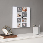 Modern Collage Photo Best Mom  Pink & Grey Gift Square Wall Clock<br><div class="desc">This modern collage photo frame makes for the perfect gift for a special mom in your life. The frame is designed with a pink and grey color scheme, giving it a stylish and contemporary look that is sure to complement any home decor. The collage frame features multiple photo slots, allowing...</div>