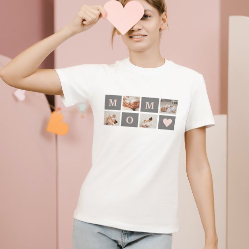Modern Collage Photo Best Mom  Pink  Grey Gift T_Shirt