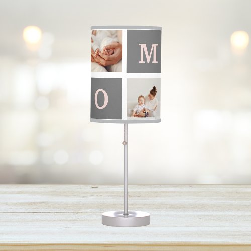 Modern Collage Photo Best Mom  Pink  Grey Gift Table Lamp