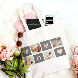 Modern Collage Photo Best Mom  Pink & Grey Gift Tote Bag