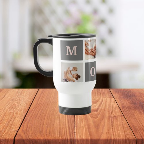 Modern Collage Photo Best Mom  Pink  Grey Gift Travel Mug