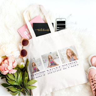 Modern Collage Photo Best Mum Ever Purple Gift Tote Bag