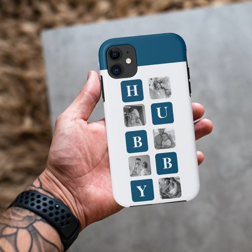 Modern Collage Photo Blue Best Hubby Ever Gift iPhone 11 Case