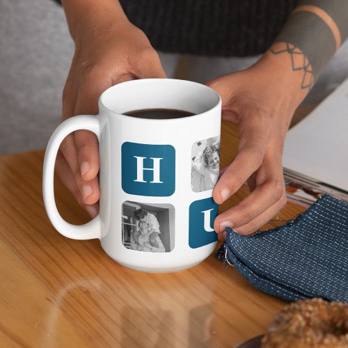 Modern Collage Photo Blue Best Hubby Ever Gift Coffee Mug