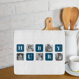 Modern Collage Photo Blue Best Hubby Ever Gift Cutting Board