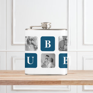 Modern Collage Photo Blue Best Hubby Ever Gift Flask