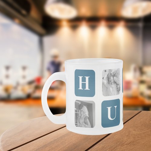 Modern Collage Photo Blue Best Hubby Ever Gift Frosted Glass Coffee Mug
