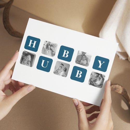 Modern Collage Photo Blue Best Hubby Ever Gift Holiday Postcard
