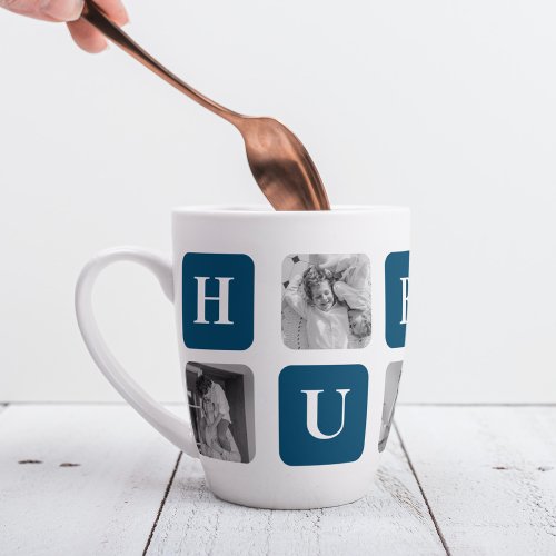 Modern Collage Photo Blue Best Hubby Ever Gift Latte Mug