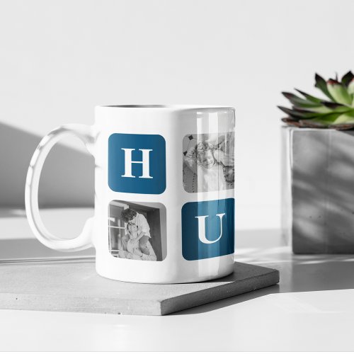 Modern Collage Photo Blue Best Hubby Ever Gift Mug
