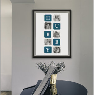 Modern Collage Photo Blue Best Hubby Ever Gift Poster