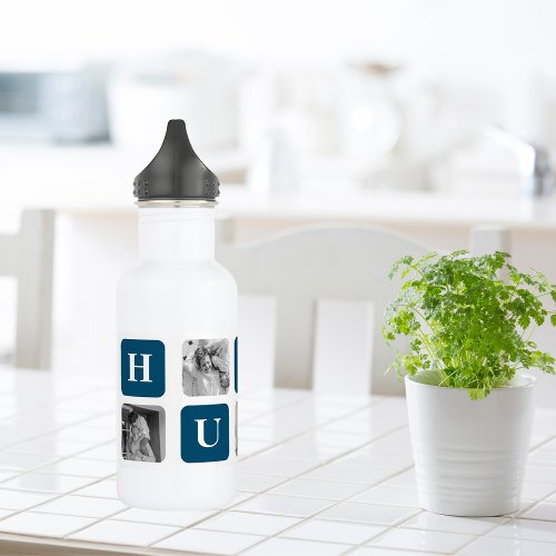 Modern Collage Photo Blue Best Hubby Ever Gift Stainless Steel Water Bottle