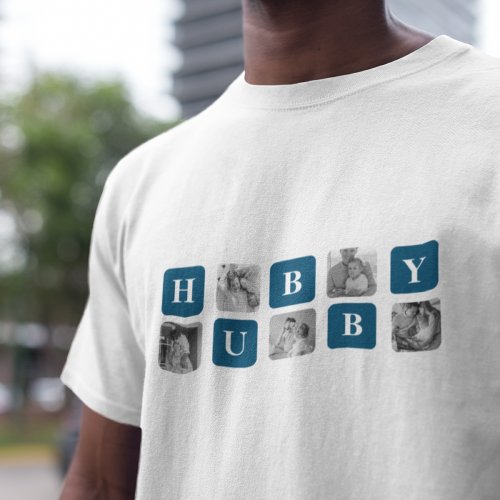 Modern Collage Photo Blue Best Hubby Ever Gift T_Shirt