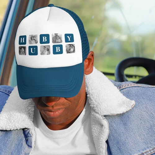 Modern Collage Photo Blue Best Hubby Ever Gift Trucker Hat
