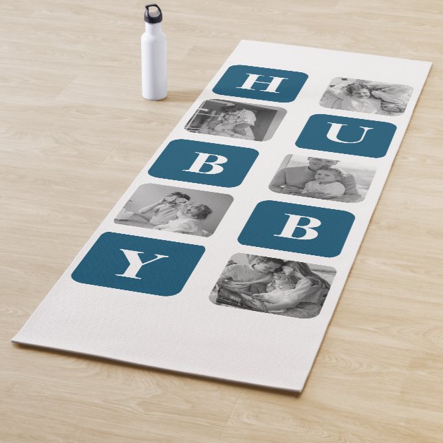 Modern Collage Photo Blue Best Hubby Ever Gift Yoga Mat (In Situ)