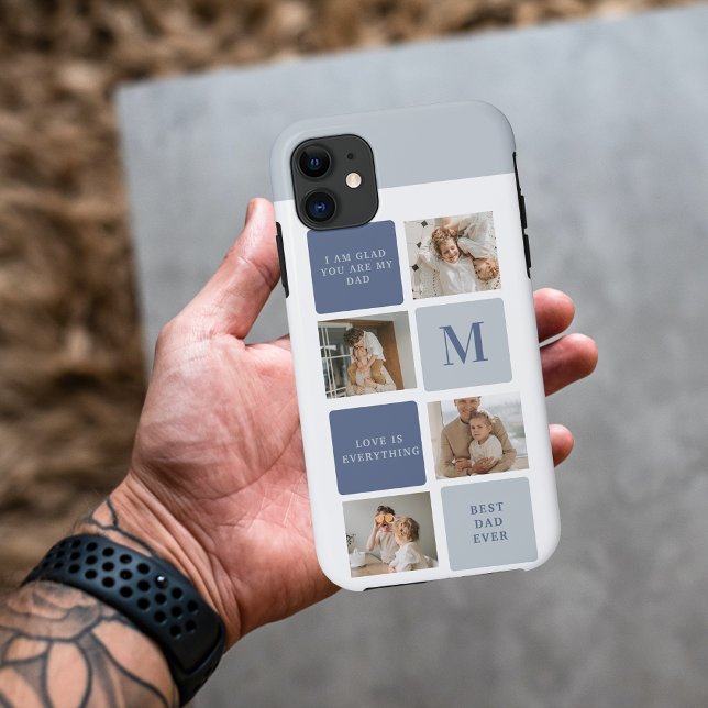 Modern Collage Photo & Blue Happy Fathers Day Gift Case-Mate iPhone Case (Creator Uploaded)