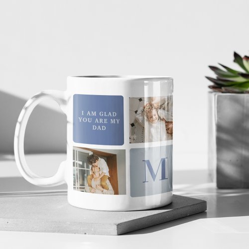Modern Collage Photo  Blue Happy Fathers Day Gift Coffee Mug