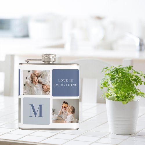 Modern Collage Photo  Blue Happy Fathers Day Gift Flask