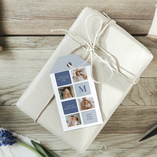 Modern Collage Photo  Blue Happy Fathers Day Gift Gift Tags