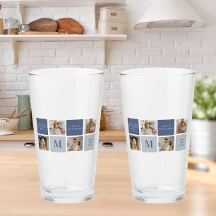 Modern Collage Photo & Blue Happy Fathers Day Gift Glass