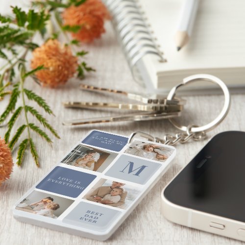 Modern Collage Photo  Blue Happy Fathers Day Gift Keychain