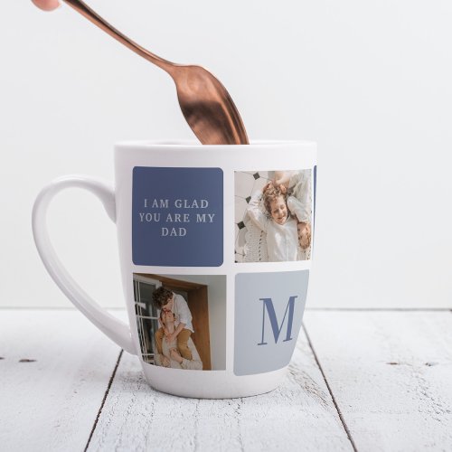 Modern Collage Photo  Blue Happy Fathers Day Gift Latte Mug