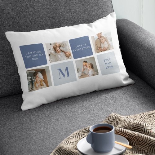 Modern Collage Photo  Blue Happy Fathers Day Gift Lumbar Pillow