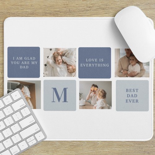 Modern Collage Photo  Blue Happy Fathers Day Gift Mouse Pad