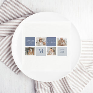 Modern Collage Photo & Blue Happy Fathers Day Gift Napkins