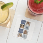 Modern Collage Photo & Blue Happy Fathers Day Gift Square Paper Coaster<br><div class="desc">Modern Collage Photo & Blue Happy Fathers Day Gift is a personalized and thoughtful present to celebrate the special man in your life on Father's Day. The gift includes a beautifully designed collage photo frame with space for multiple pictures, allowing you to capture and display your favorite memories with your...</div>