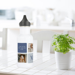 Modern Collage Photo & Blue Happy Fathers Day Gift Stainless Steel Water Bottle