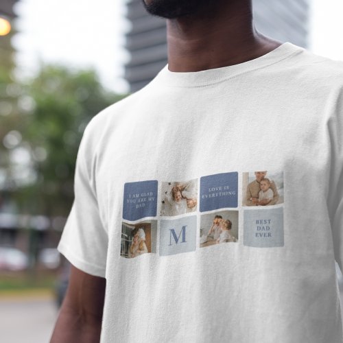 Modern Collage Photo  Blue Happy Fathers Day Gift T_Shirt