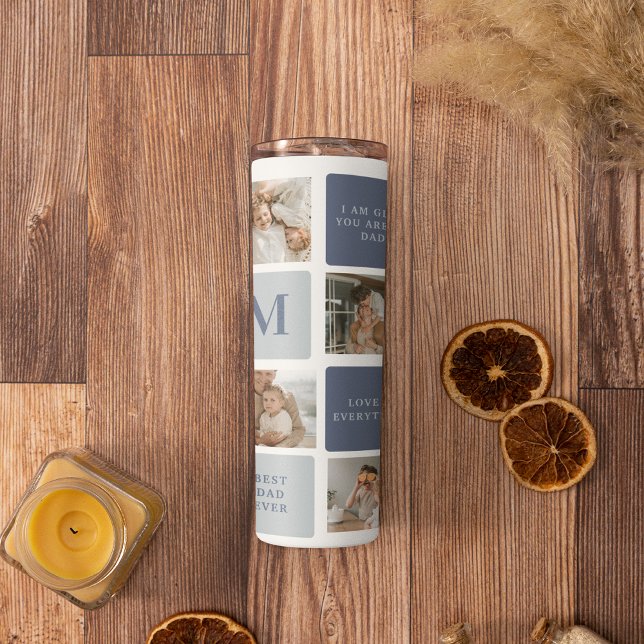 Modern Collage Photo & Blue Happy Fathers Day Gift Thermal Tumbler (Creator Uploaded)