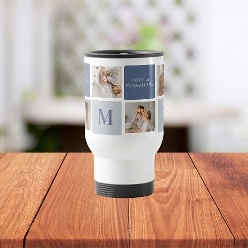 Modern Collage Photo  Blue Happy Fathers Day Gift Travel Mug