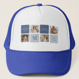 Modern Collage Photo & Blue Happy Fathers Day Gift Trucker Hat | Zazzle